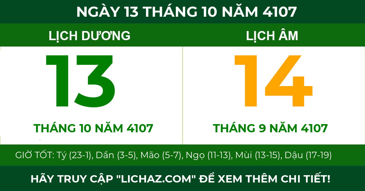 lịch âm ngày 13 tháng 10 năm 4107