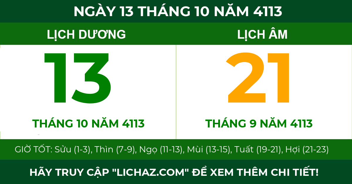 lịch âm ngày 13 tháng 10 năm 4113
