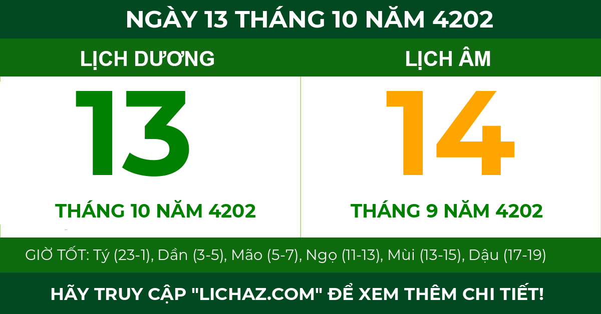 lịch âm ngày 13 tháng 10 năm 4202