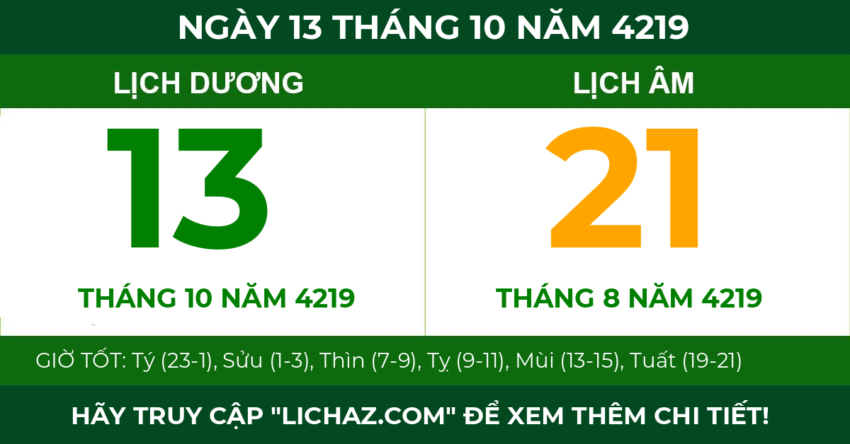 lịch âm ngày 13 tháng 10 năm 4219