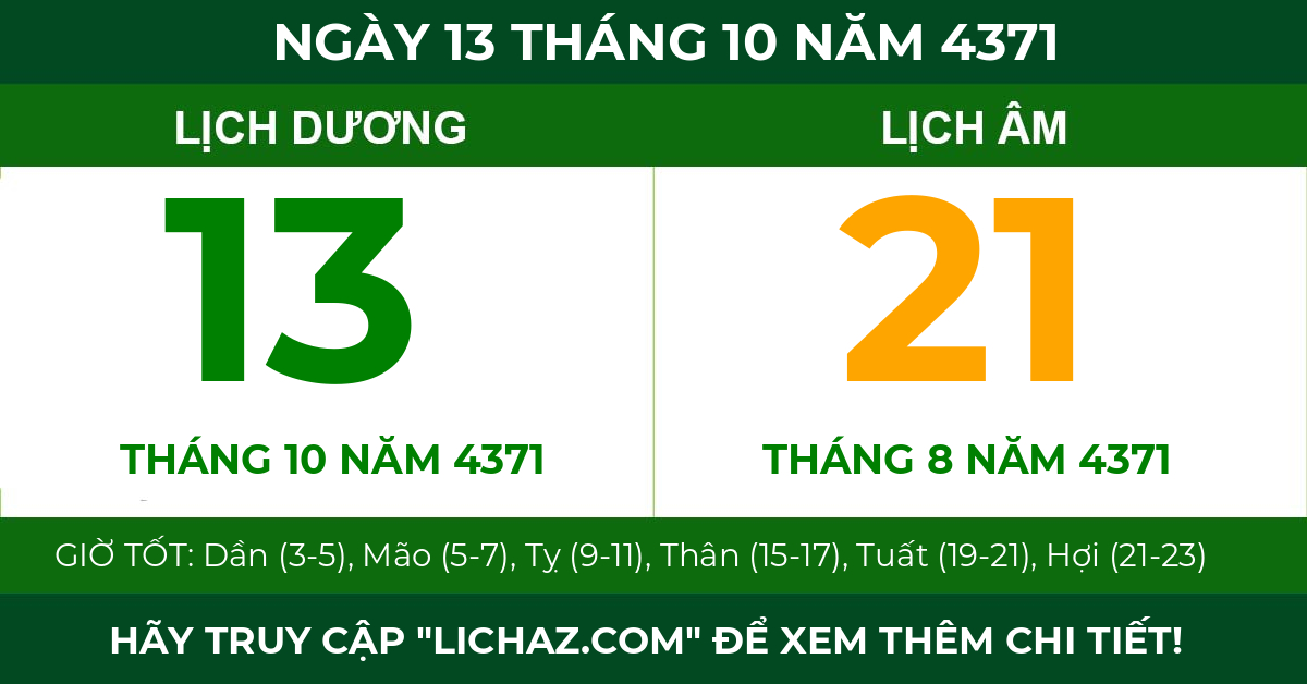 lịch âm ngày 13 tháng 10 năm 4371