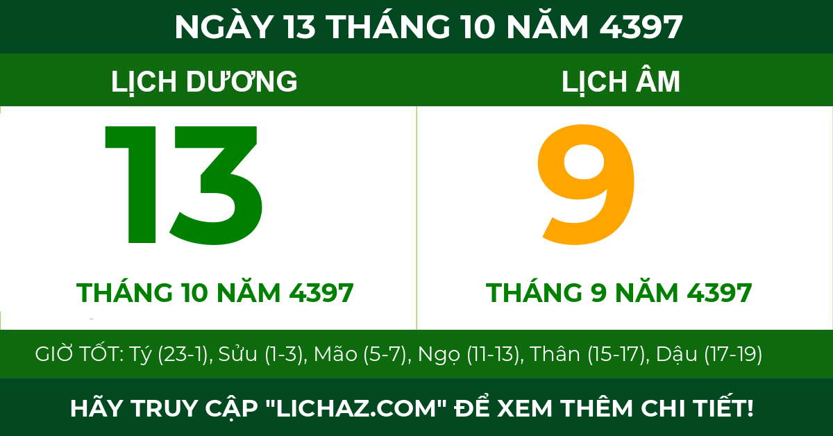 lịch âm ngày 13 tháng 10 năm 4397