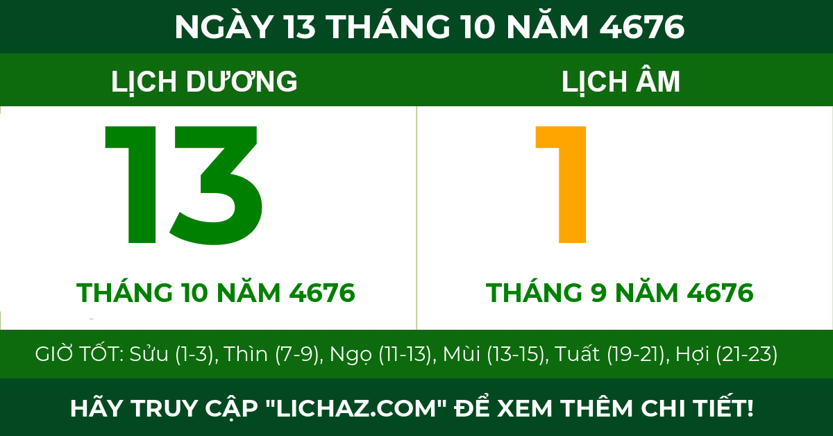 lịch âm ngày 13 tháng 10 năm 4676