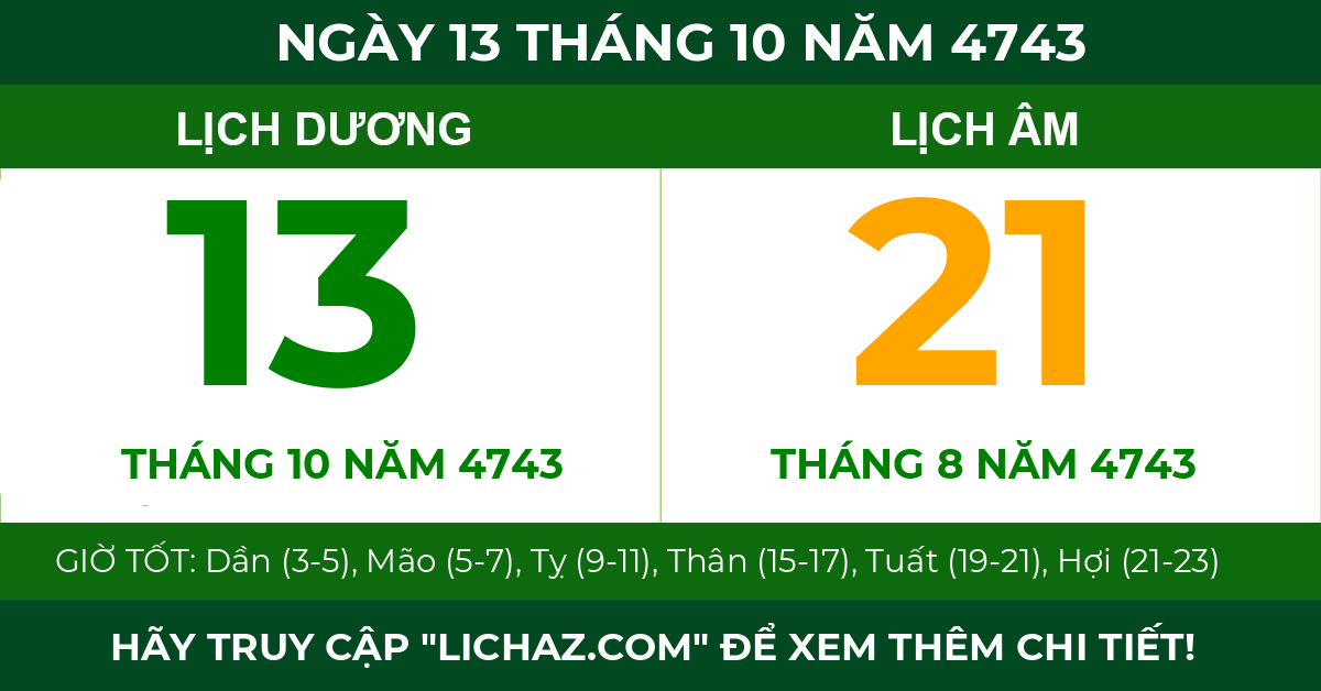 lịch âm ngày 13 tháng 10 năm 4743