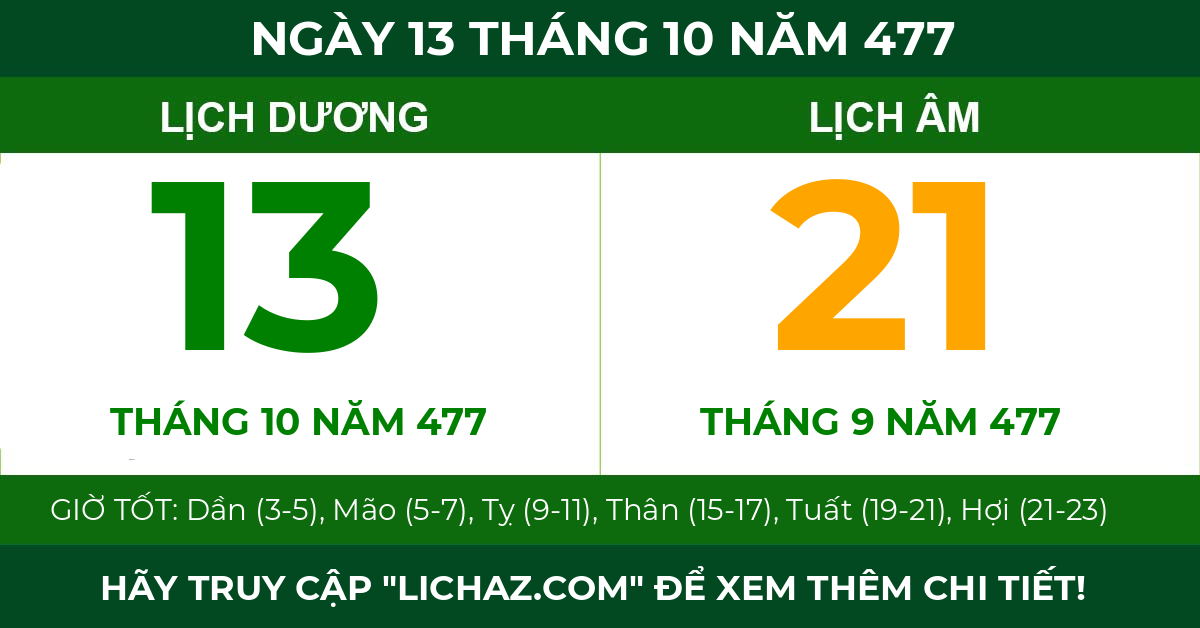 lịch âm ngày 13 tháng 10 năm 477