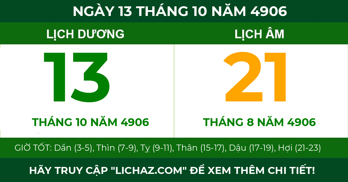 lịch âm ngày 13 tháng 10 năm 4906