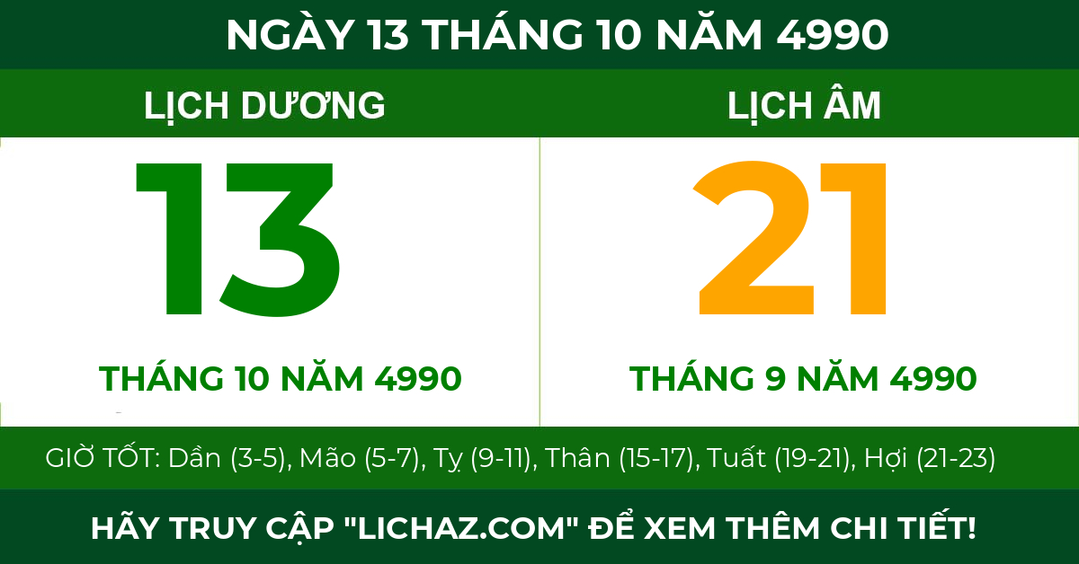 lịch âm ngày 13 tháng 10 năm 4990