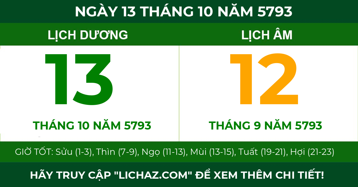 lịch âm ngày 13 tháng 10 năm 5793