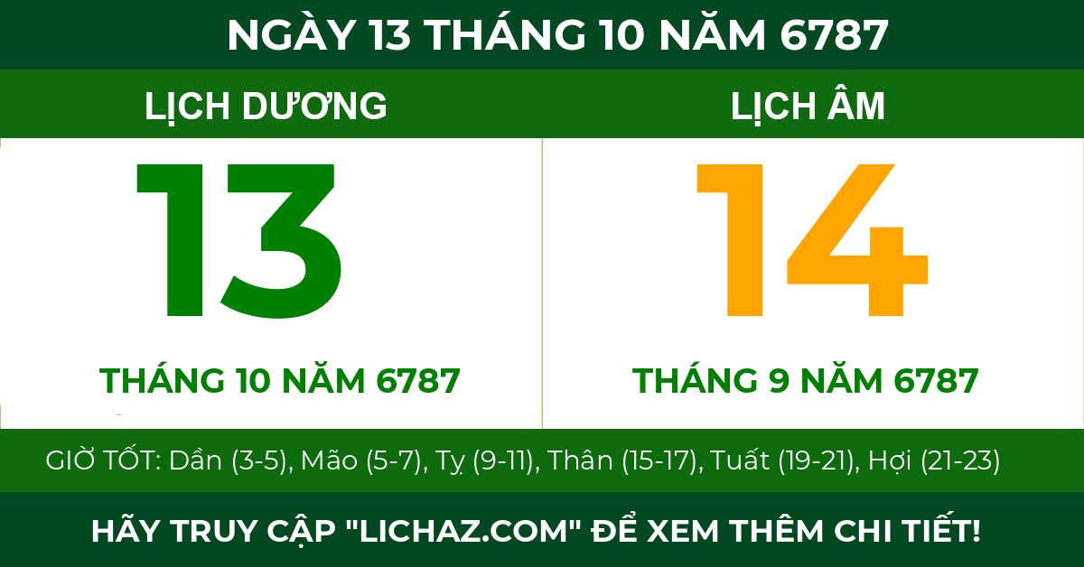 lịch âm ngày 13 tháng 10 năm 6787