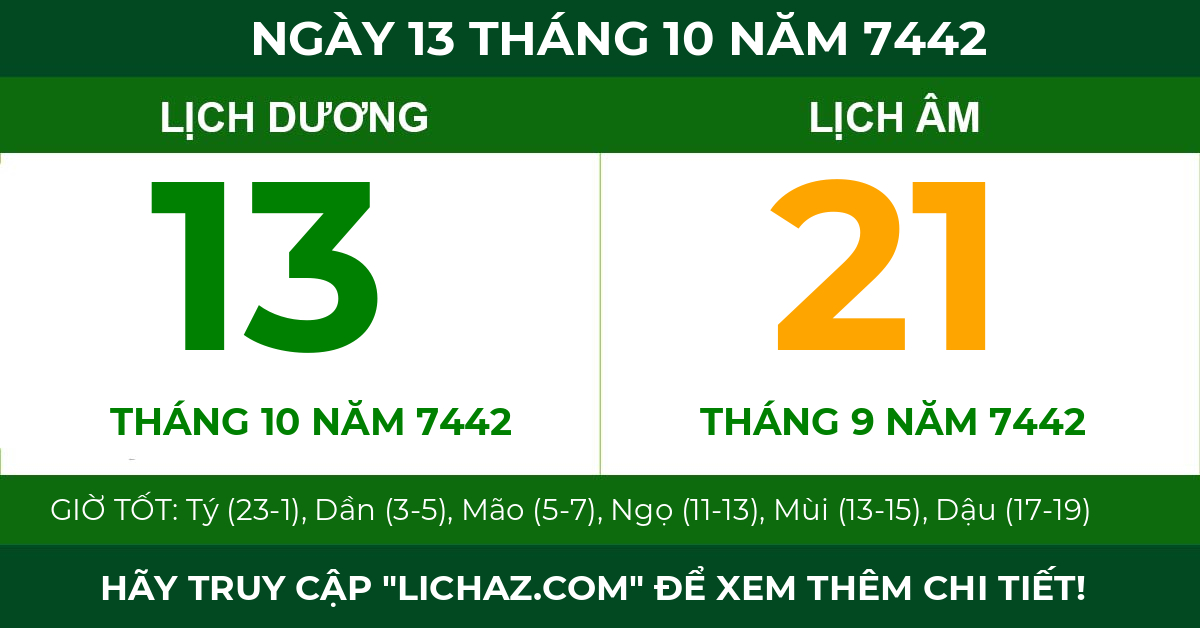 lịch âm ngày 13 tháng 10 năm 7442