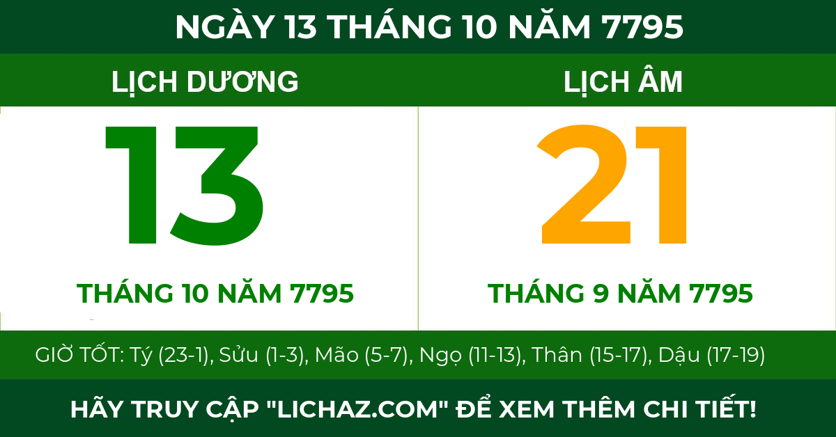 lịch âm ngày 13 tháng 10 năm 7795