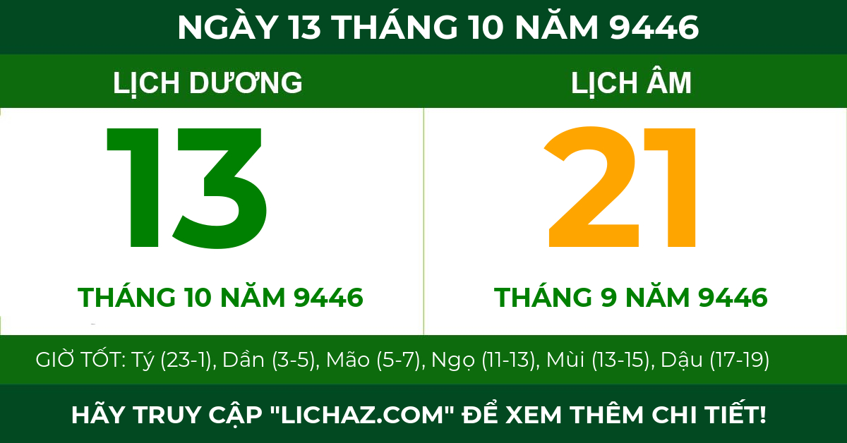 lịch âm ngày 13 tháng 10 năm 9446