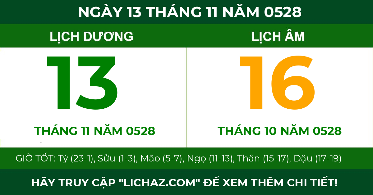 lịch âm ngày 13 tháng 11 năm 0528