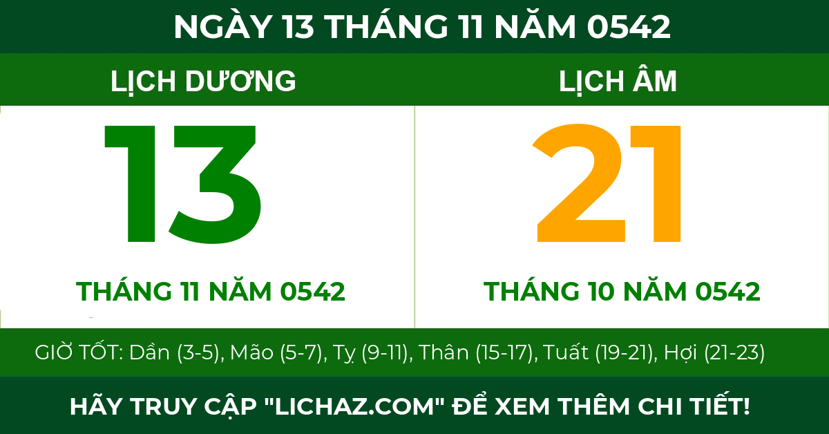 lịch âm ngày 13 tháng 11 năm 0542
