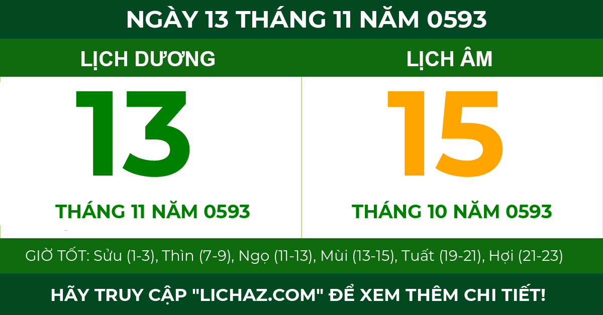 lịch âm ngày 13 tháng 11 năm 0593