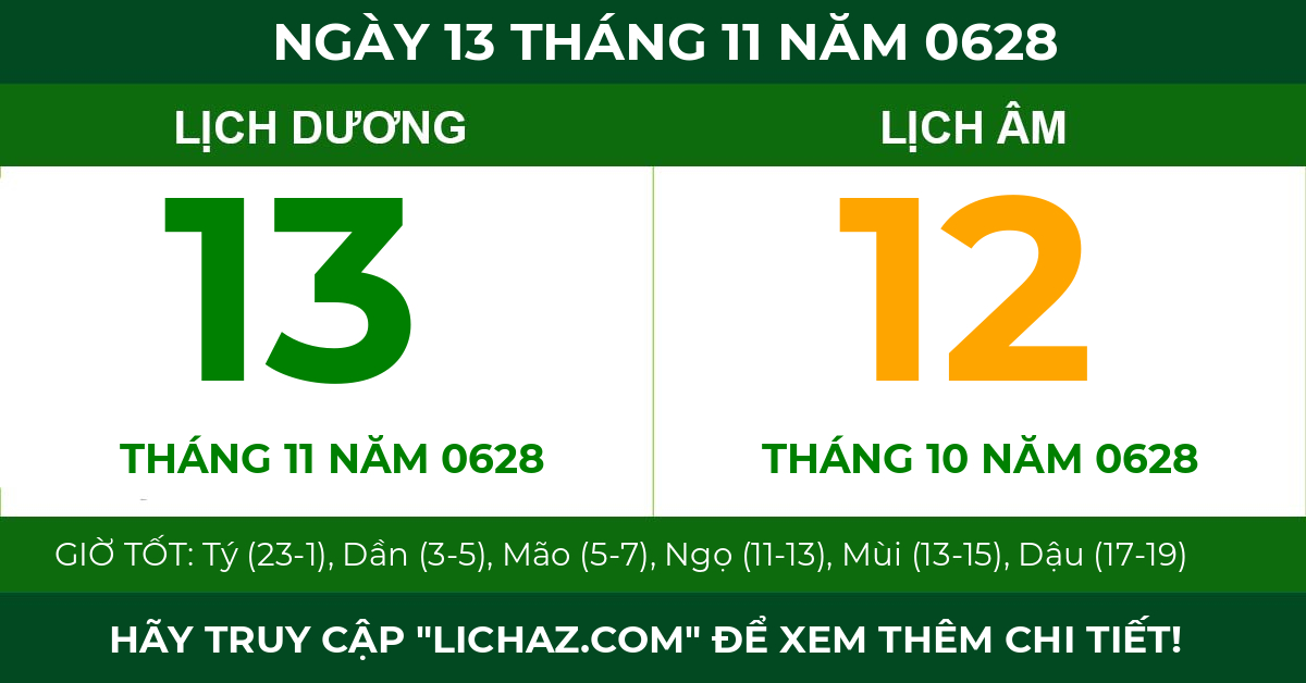 lịch âm ngày 13 tháng 11 năm 0628