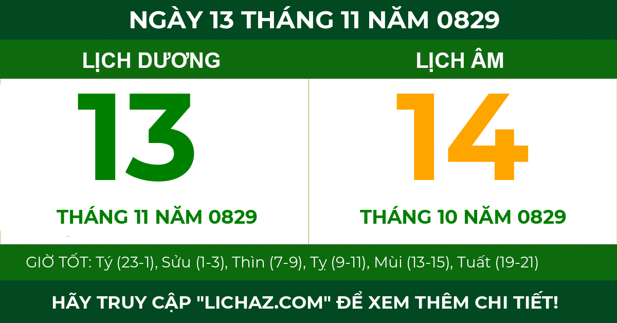 lịch âm ngày 13 tháng 11 năm 0829