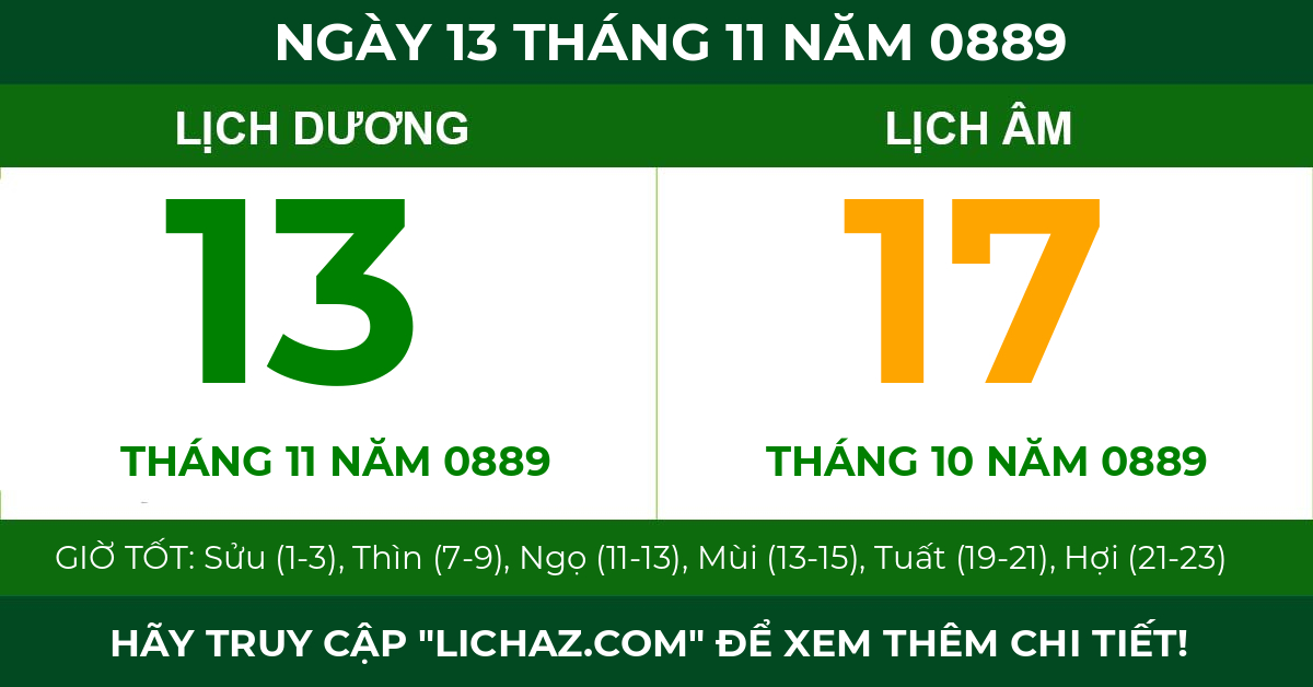 lịch âm ngày 13 tháng 11 năm 0889