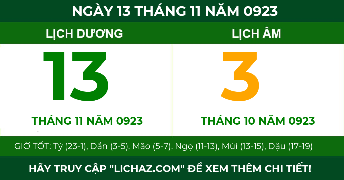 lịch âm ngày 13 tháng 11 năm 0923