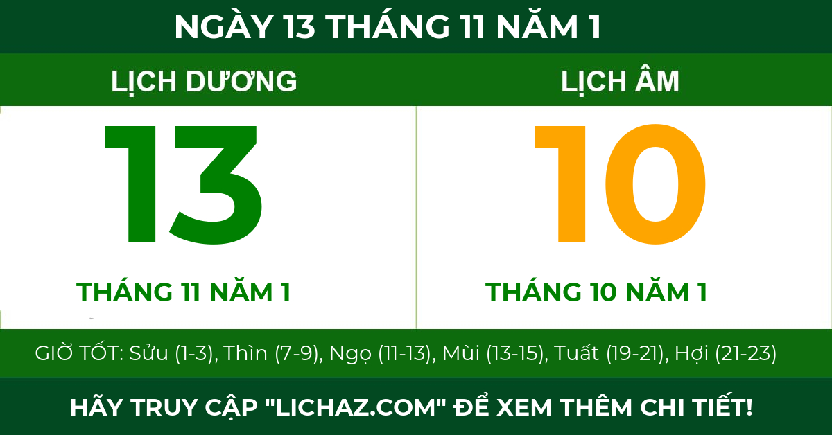 lịch âm ngày 13 tháng 11 năm 1