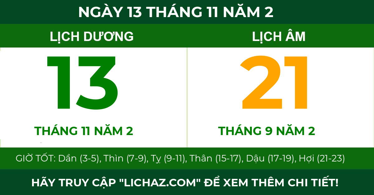 lịch âm ngày 13 tháng 11 năm 2