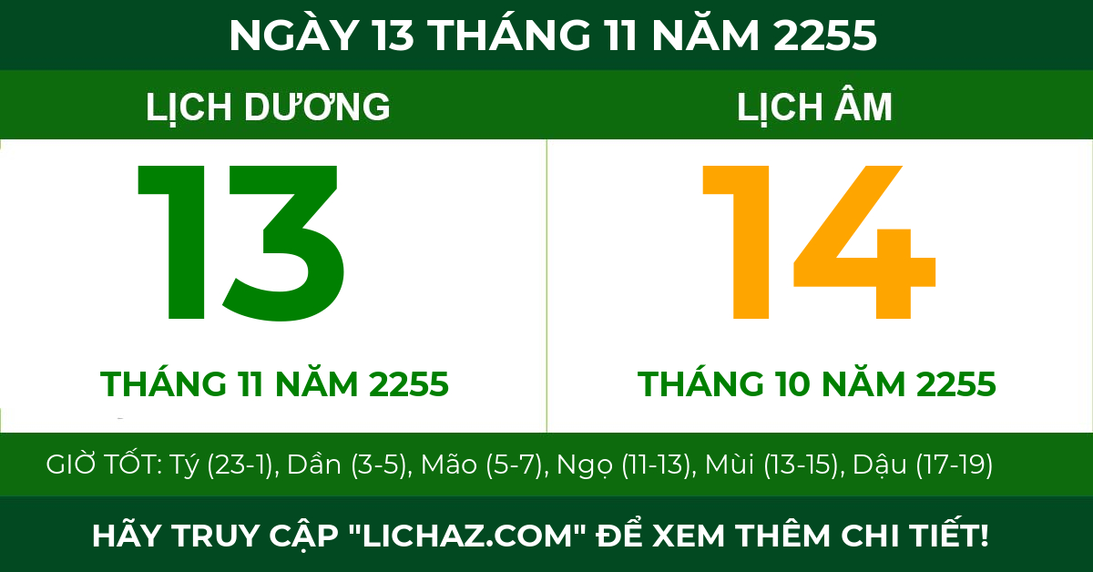 lịch âm ngày 13 tháng 11 năm 2255