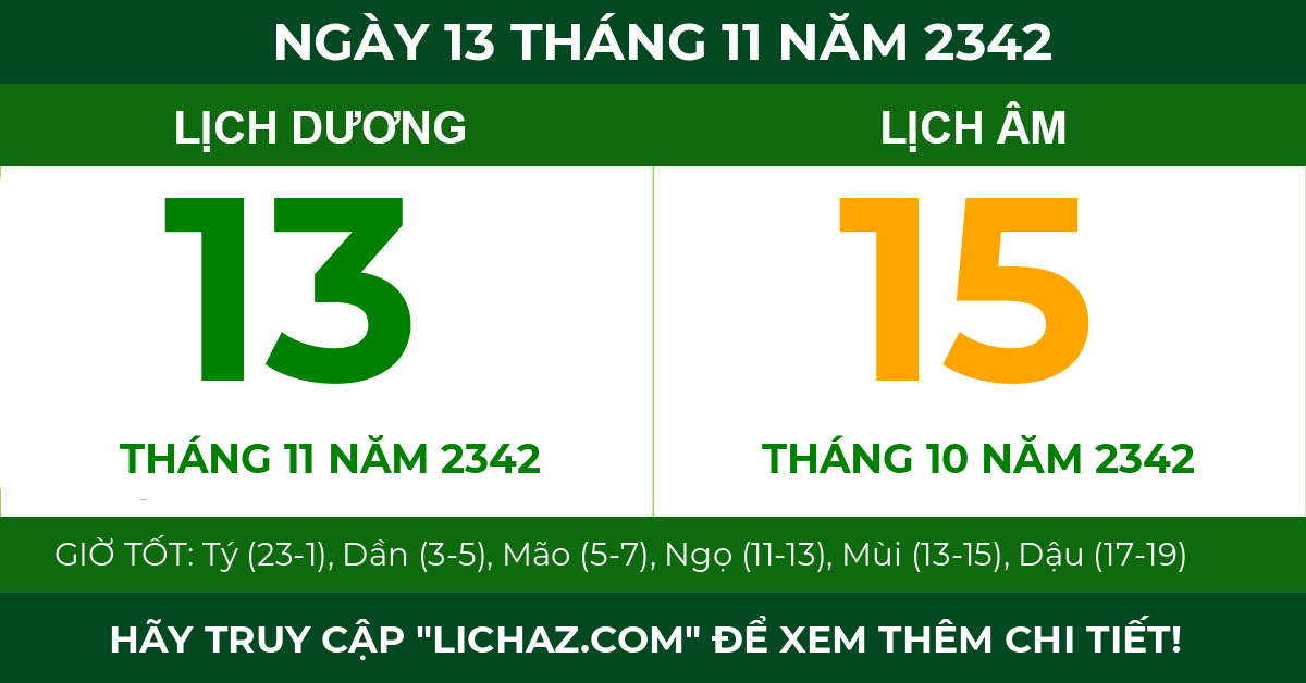 lịch âm ngày 13 tháng 11 năm 2342