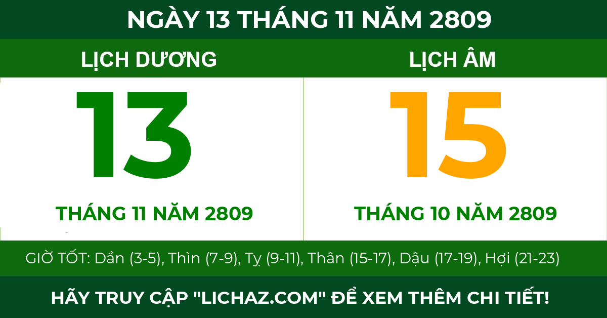 lịch âm ngày 13 tháng 11 năm 2809
