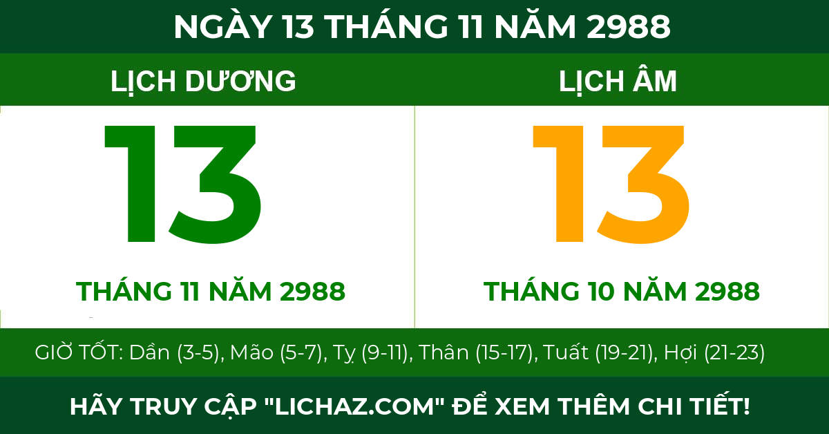 lịch âm ngày 13 tháng 11 năm 2988