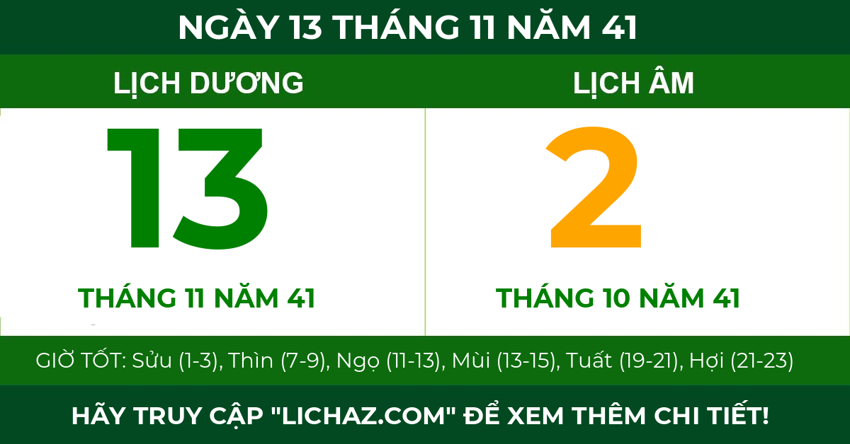 lịch âm ngày 13 tháng 11 năm 41