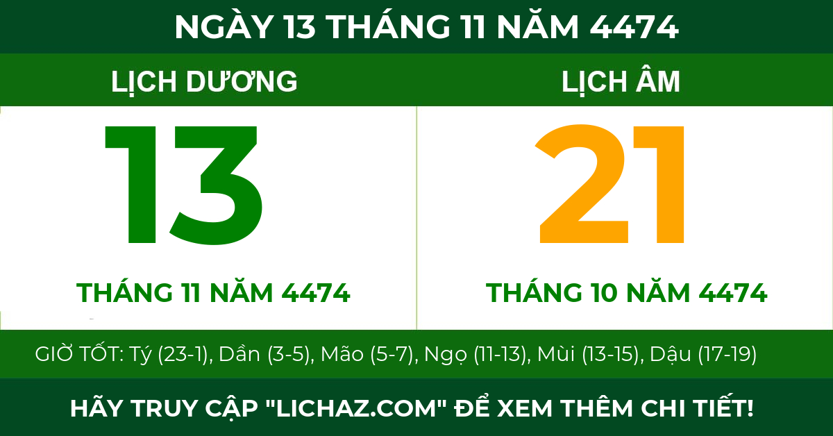 lịch âm ngày 13 tháng 11 năm 4474