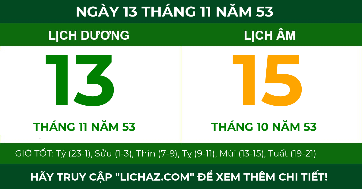 lịch âm ngày 13 tháng 11 năm 53