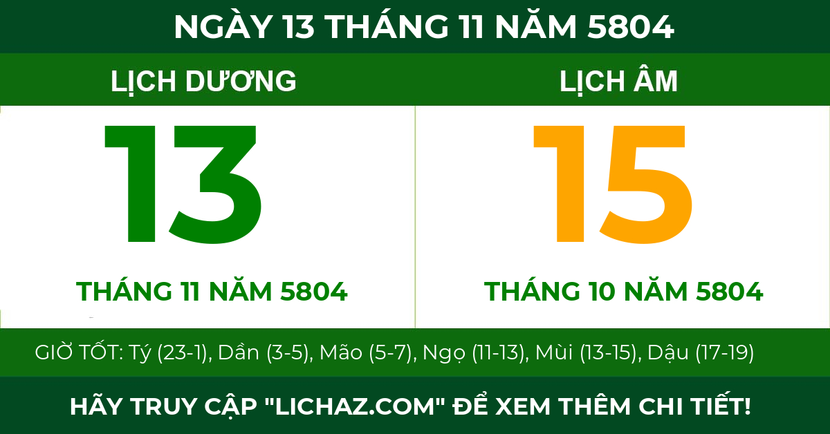 lịch âm ngày 13 tháng 11 năm 5804