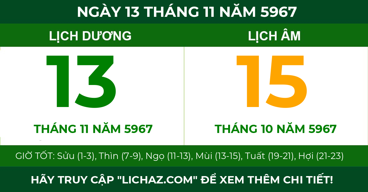 lịch âm ngày 13 tháng 11 năm 5967