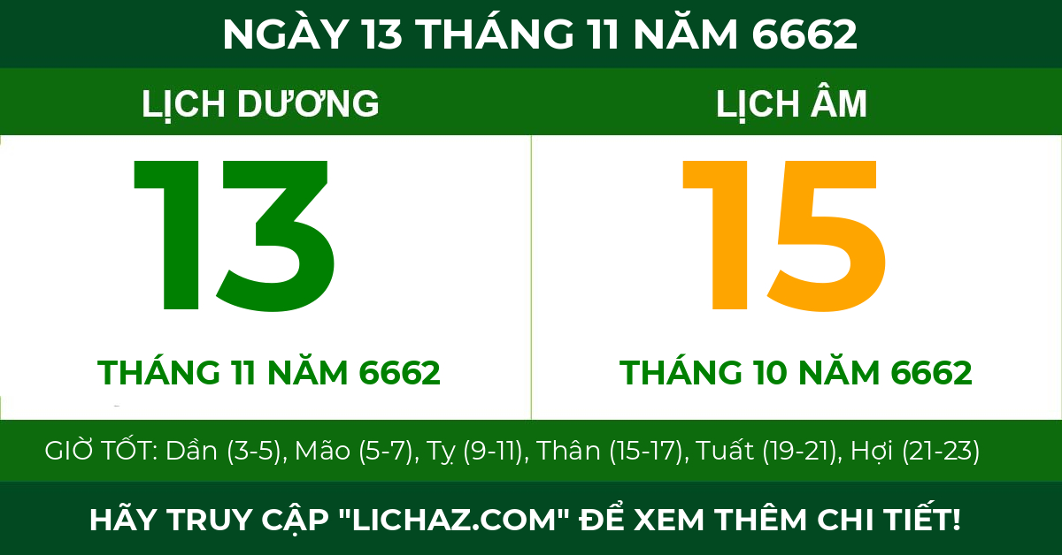 lịch âm ngày 13 tháng 11 năm 6662