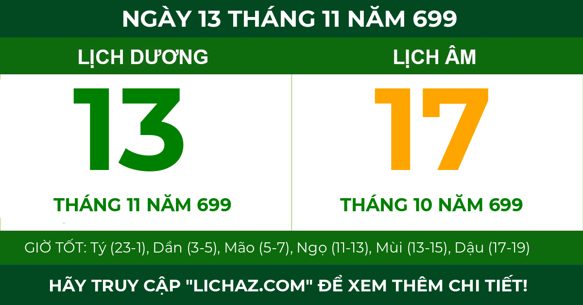lịch âm ngày 13 tháng 11 năm 699