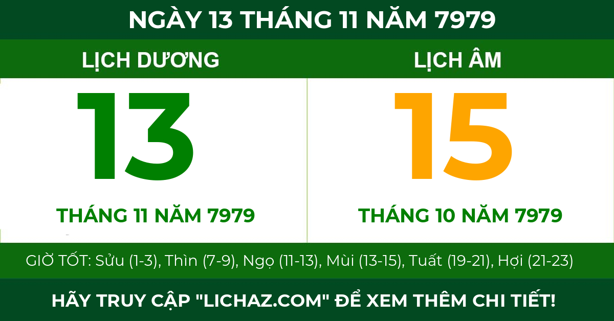 lịch âm ngày 13 tháng 11 năm 7979