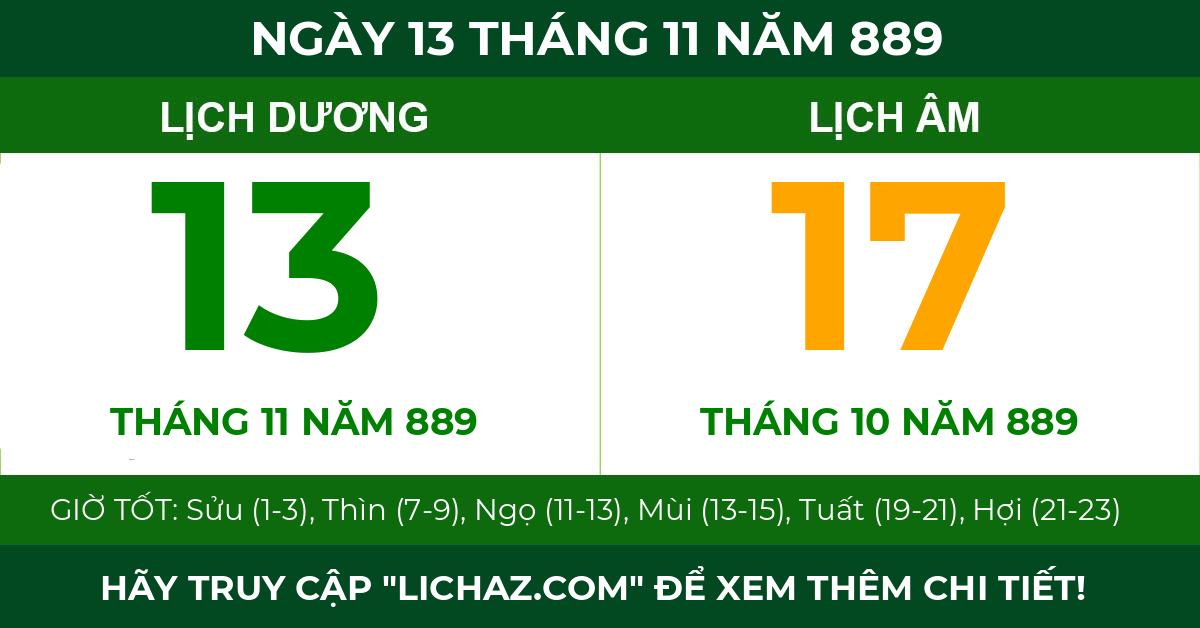 lịch âm ngày 13 tháng 11 năm 889