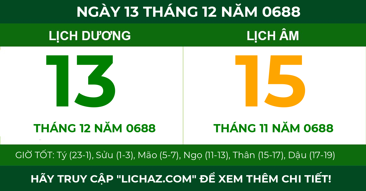 lịch âm ngày 13 tháng 12 năm 0688