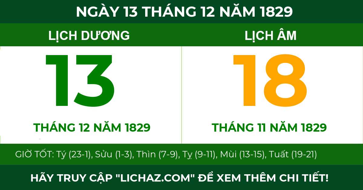 lịch âm ngày 13 tháng 12 năm 1829