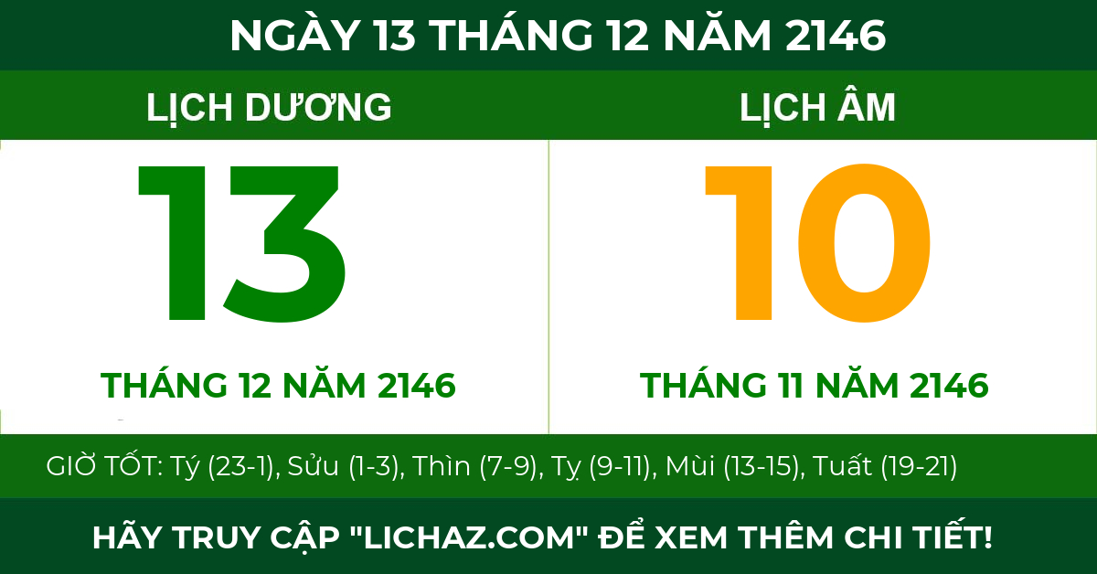 lịch âm ngày 13 tháng 12 năm 2146