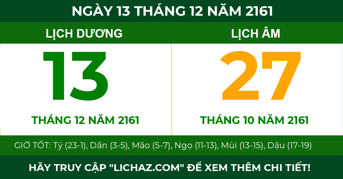 lịch âm ngày 13 tháng 12 năm 2161