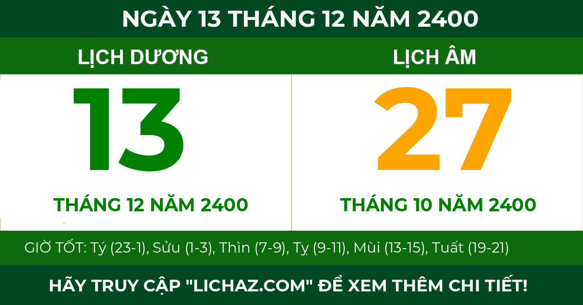 lịch âm ngày 13 tháng 12 năm 2400