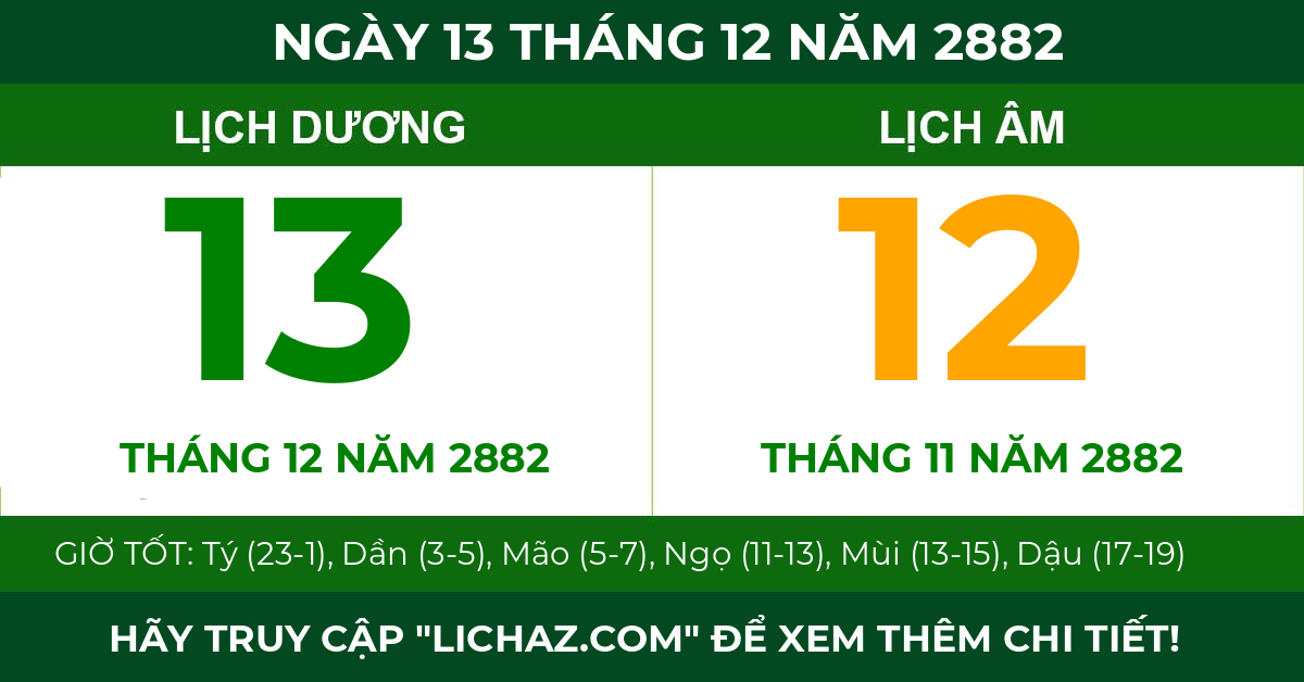 lịch âm ngày 13 tháng 12 năm 2882