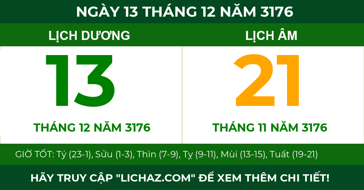 lịch âm ngày 13 tháng 12 năm 3176