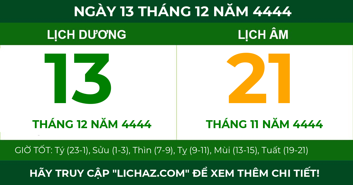 lịch âm ngày 13 tháng 12 năm 4444