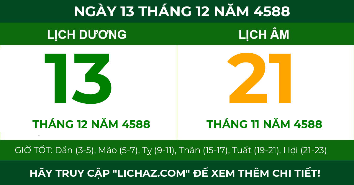 lịch âm ngày 13 tháng 12 năm 4588