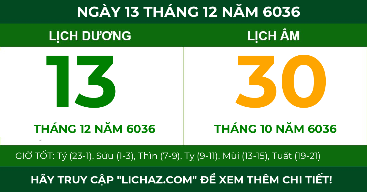 lịch âm ngày 13 tháng 12 năm 6036