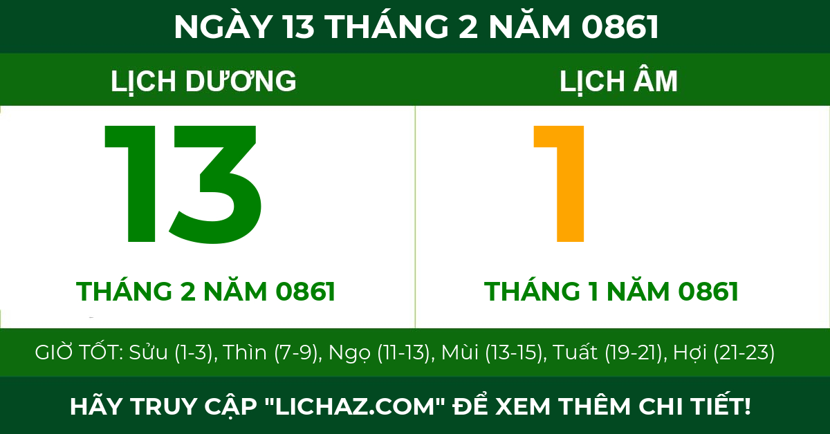 lịch âm ngày 13 tháng 2 năm 0861