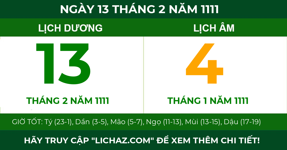 lịch âm ngày 13 tháng 2 năm 1111